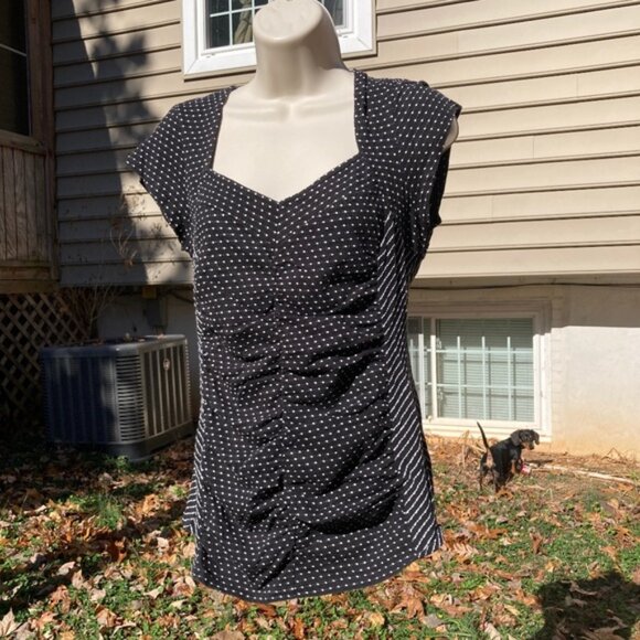 ANTHROPOLOGIE Pin-up Calendar Girl Black with White Polka Dots Top Womens Medium - Picture 2 of 11